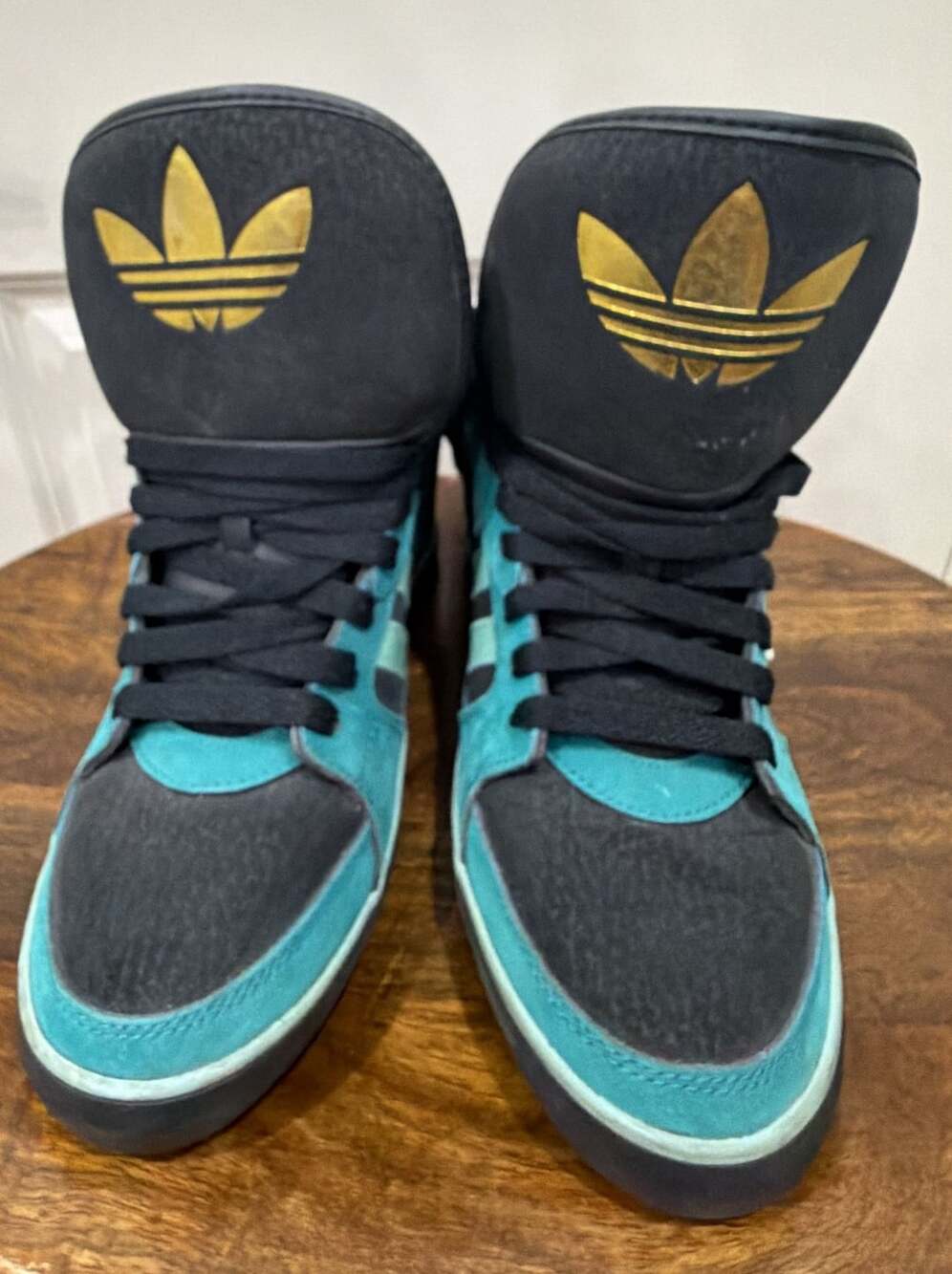 Adidas Court Attitude Size 8.5 Black Turquoise High Top Sneakers B9